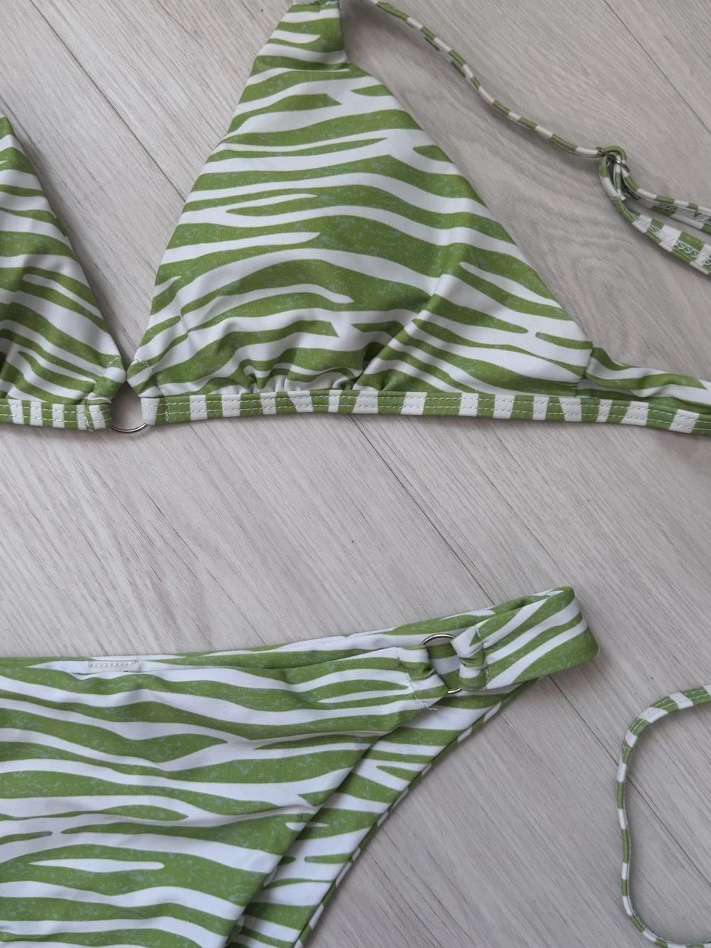 Green Zebra Print Triangle Bikini Set | Size M